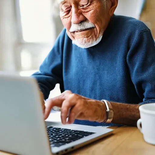 Image similar to elderly man in a coffin browsing internet on laptop