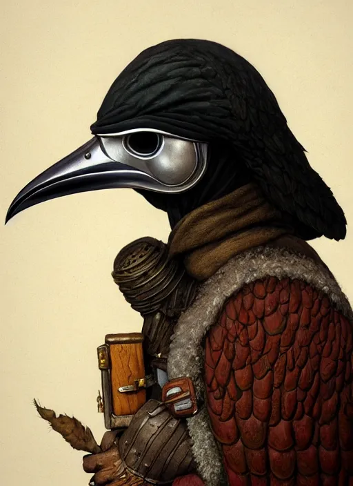 Prompt: rpg! profile! portrait of fungus humanoid bird on white background, beak, feathers, plague doctor, intricate, highly detailed, digital painting, artstation, concept art, smooth, sharp focus, illustration, art by norman rockwell emiliano ponzi andrey remnev yoann lossel aaron jasinski, 8 k