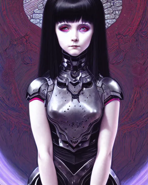 Prompt: portrait of beautiful cute young goth girl with short white hairs in warhammer armor, art by ( ( ( kuvshinov ilya ) ) ) and wayne barlowe and gustav klimt and artgerm and wlop