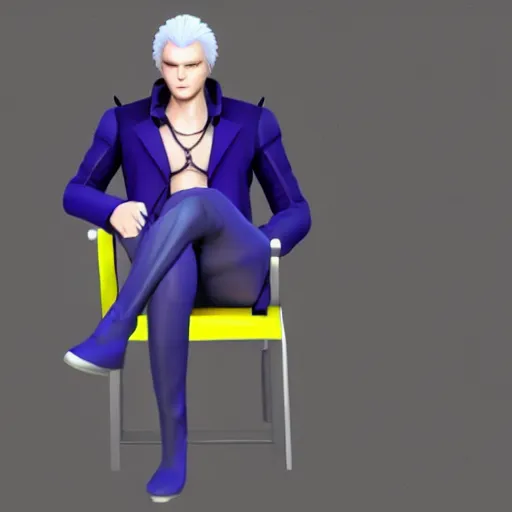 prompthunt: vergil from devil may cry sitting on a plastic chair