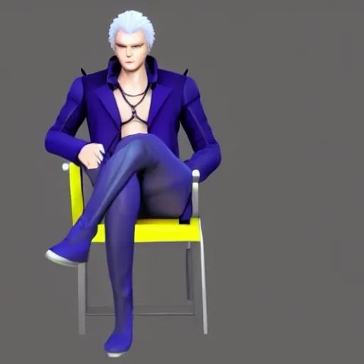 Vergil sitting on white plastic chair