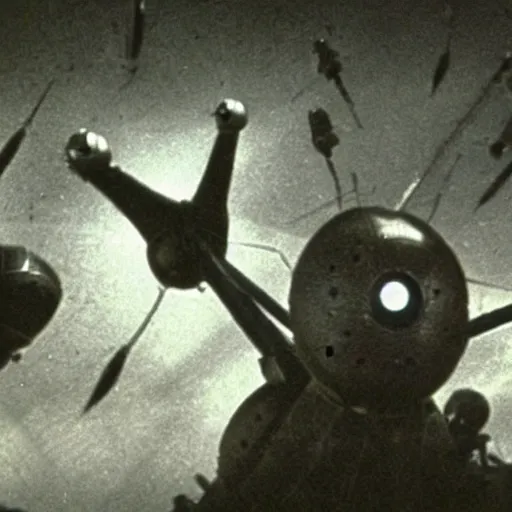 Image similar to close up of the martians attacking thunderchild from war of the worlds, cinematographic shot,