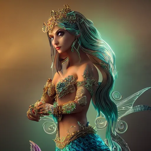 Image similar to portrait of mermaid princess, glowing, ornate and intricate jewelry, jaw dropping beauty, glowing background lighting, white accent lighting, hyper detailed, fairy tale, 4 k octane render