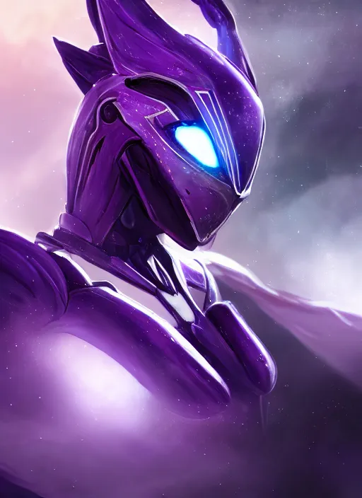 Image similar to cinematic close shot, cosmic sized proportional stunning beautiful hot female warframe, detailed sleek robot mecha female dragon head, metal ears glowing purple eyes, sleek silver armor, fuschia skin, floating in empty space, nebula sized, epic proportions, epic size, epic scale, furry art, dragon art, giantess art, warframe fanart, furaffinity, deviantart