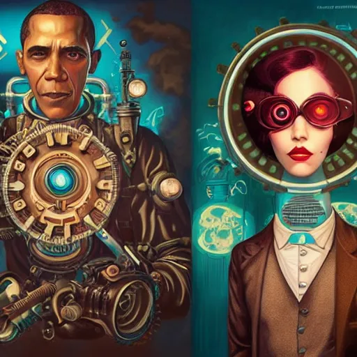 Prompt: Lofi BioShock Steampunk BioPunk portrait of Obama Pixar style by Tristan Eaton Stanley Artgerm and Tom Bagshaw