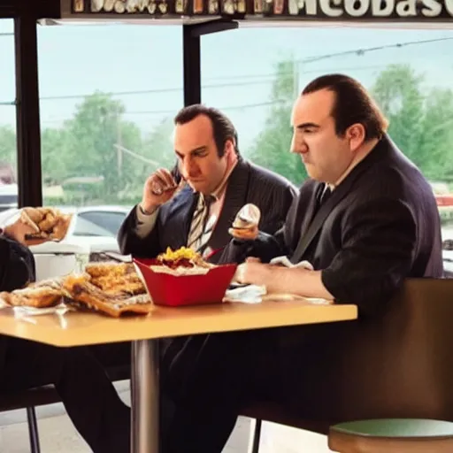 Prompt: Saul Goodman and Tony Soprano having lunch at McDonalds, Realistic, 4k