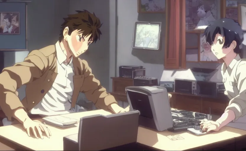 Prompt: a still shot from anime with angry realistic josef stalin trading bitcoin in front of computer, finely detailed features, closeup at the faces, perfect art, gapmoe yandere, trending on pixiv fanbox, painted by craig mullins makoto shinkai takashi takeuchi studio ghibli, akihiko yoshida,