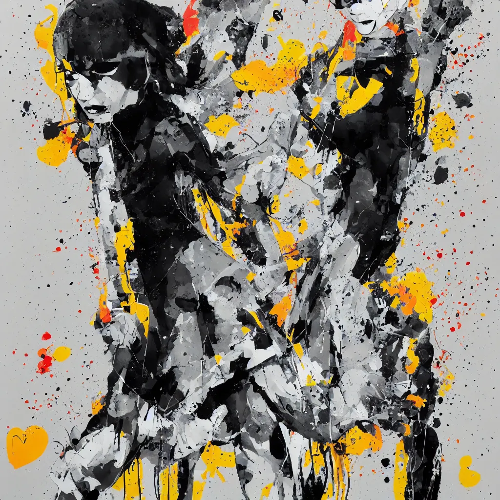 Image similar to girl figure, abstract, jet set radio artwork, ryuta ueda artwork, cryptic, rips, spots, asymmetry, stipple, lines, splotch, color tearing, pitch bending, stripes, dark, ominous, eerie, hearts, minimal, points, technical, old painting, natsumi mukai artwrok, folds