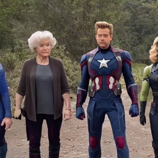 Prompt: Avengers Endgame (2019) played by the the Golden Girls, 8K, 4K, action shot, movie still, cinematic