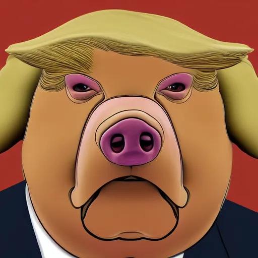 Image similar to donald trump in the form of a fat pig, highly detailed digital art, photorealistic