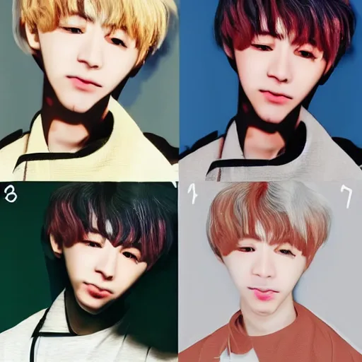 Image similar to haechan from nct in liminal space doing random poses, different angles, different art styles, color restoration