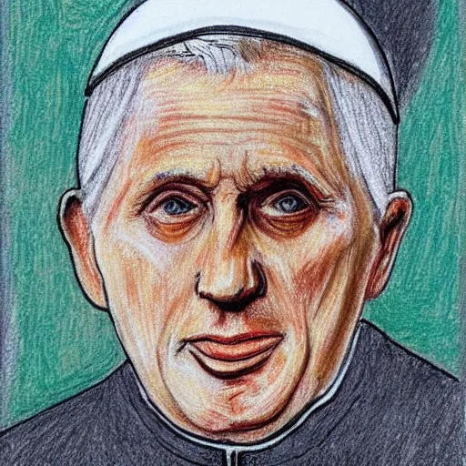 Image similar to portrait of pope benedict xvi wearing tiara on the top of his head in the style of sketched crayon