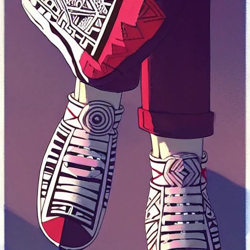 Prompt: sneaker design, aztec mayan street fashion native punk shoe design, hip hop sneaker design with subtle mayan patterns, gapmoe yandere grimdark, trending on pixiv fanbox, painted by greg rutkowski makoto shinkai takashi takeuchi studio ghibli, akihiko yoshida