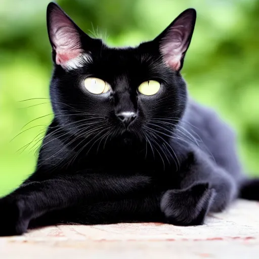 Image similar to a black cat with completely red eyes