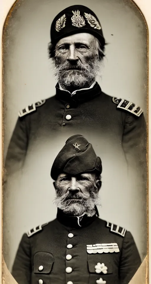 Prompt: a highly detailed digital collodion photograph, a portrait of a grizzled old military general