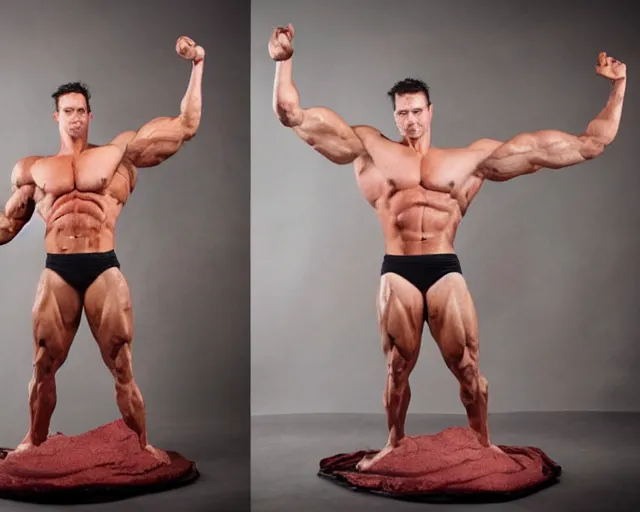 Prompt: human birthday cake hybrid, muscular arms, studio photography, humanoid cake