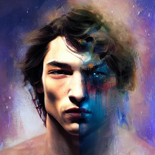 Image similar to ezra miller as flash, hyperrealistic portrait, bladerunner street, by karol bak and agnes cecile and artgerm, fantasy art, photo realistic, dynamic lighting, artstation, poster, volumetric lighting, very detailed face, 8 k, award winning