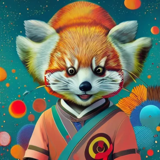 Image similar to red panda by takashi murakami,, beeple and james jean, aya takano color style, 4 k, super detailed, night sky, digital art, digital painting, celestial, majestic, colorful