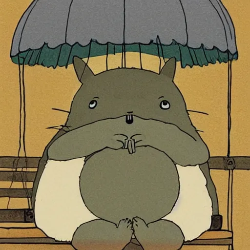 Prompt: a beautiful illustration of a capybara as totoro by studio ghibli, new contemporary art, comic book illustration, anime, my neighbor totoro