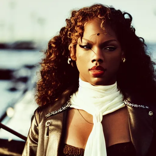 Prompt: A badass photo of black taylor swift in the movie titanic, award winning photography, sigma 85mm Lens F/1.4, blurred background, perfect faces