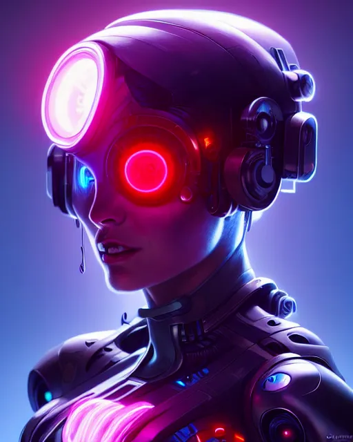 Image similar to one singular portrait of a cute bioluminescent cyborg with glowing eyes, highly detailed, digital painting, cinematic, hyperrealism, dark retrowave, art by stanley lau and artgerm and magali villeneuve and alphonse mucha, artstation, octane render, cgsociety