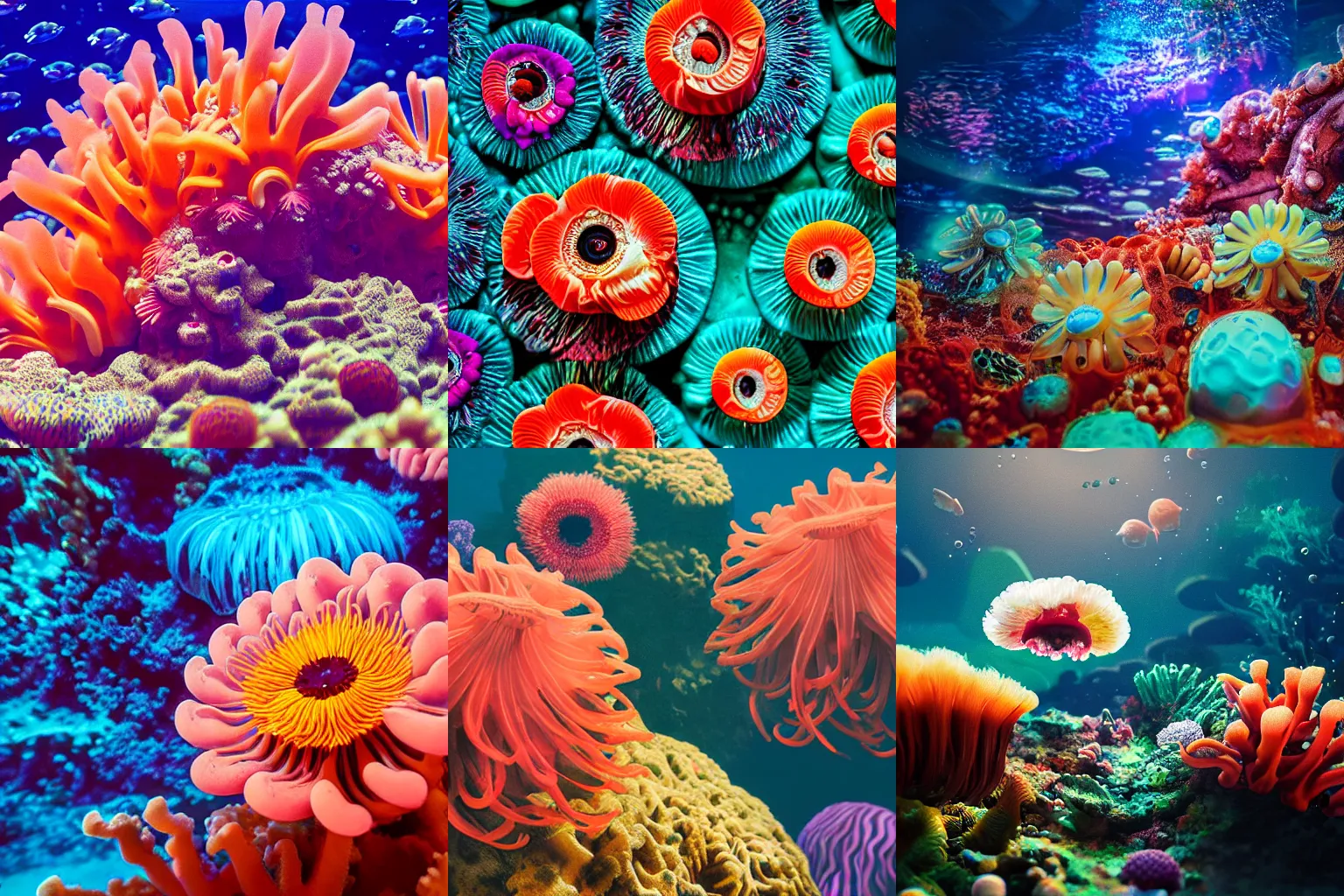 closeup of intricate alien anemones and coral reef | Stable Diffusion