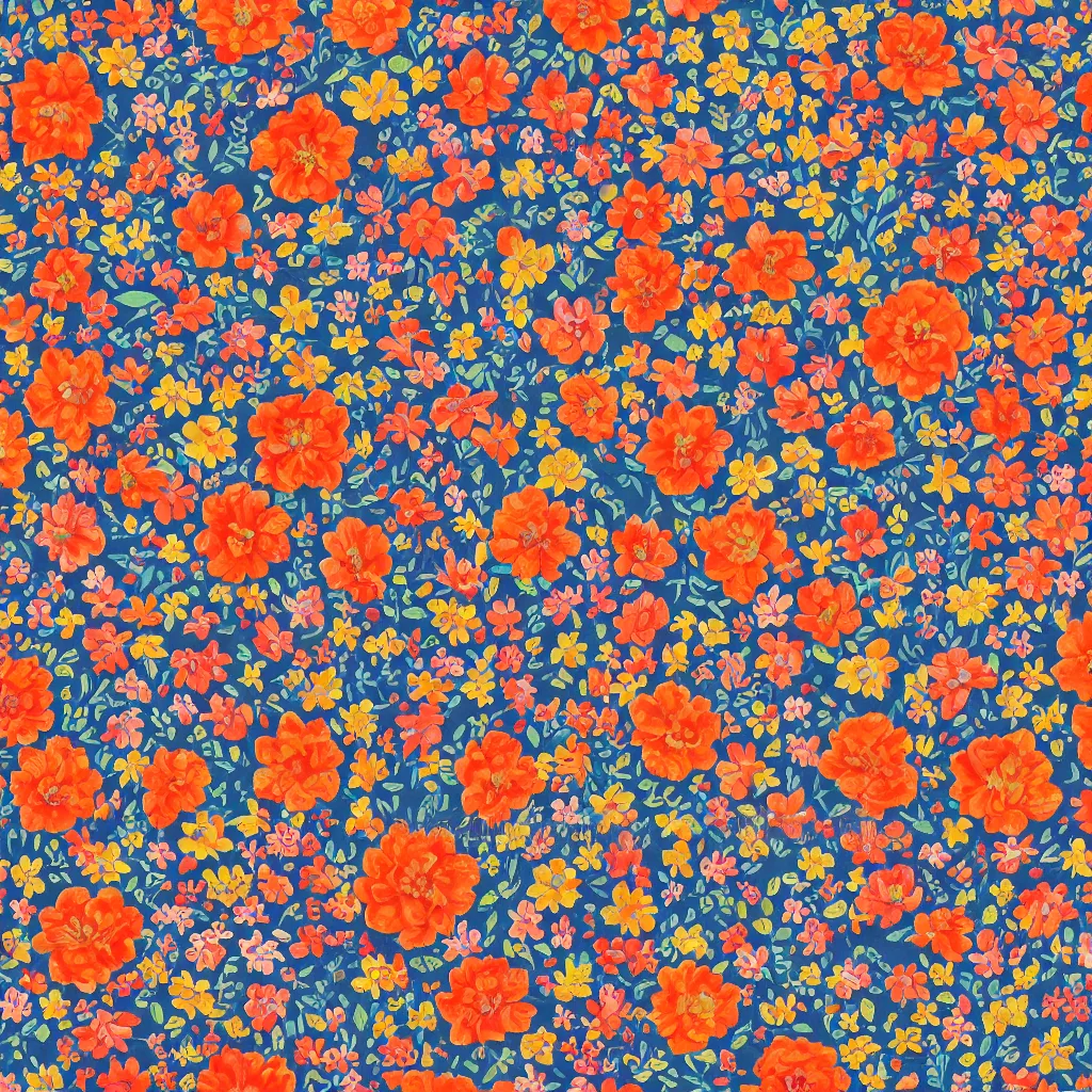 Image similar to simplified oil painting of seamless kaszuby folk floral pattern, trending on artstation, 4 k 8 k ultra hd, 2 d illustration, digital art, concept art