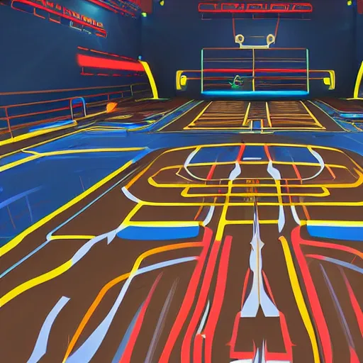 Image similar to a futuristic dodgeball arena, concept art