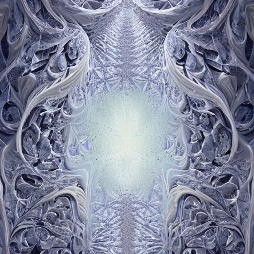 Prompt: a beautiful 3 d painting of a sprawling intricate fractal populated by mandelbrot fractals by android jones, carved, soap carving, white, volumetric lighting, dynamic lighting, dramatic lighting, high contrast, concept art, carved marble, opalescent, sacred geometry, religious, magic realism, catholicpunk, stark, trending on artstation