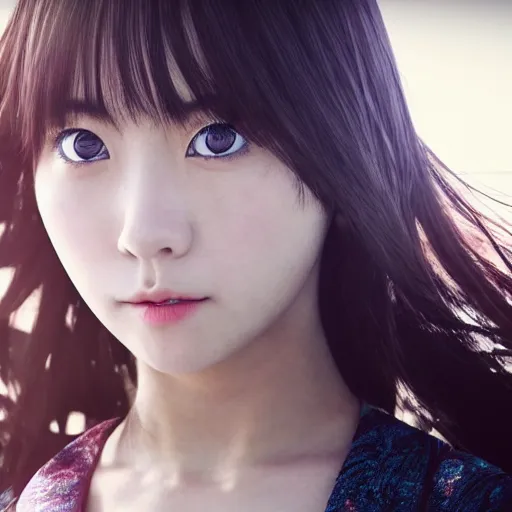 Image similar to a dynamic, epic cinematic 8K HD movie shot of close-up japanese beautiful cute young J-Pop idol actress girl face. Motion, VFX, Inspirational arthouse, at Behance, with Instagram filters