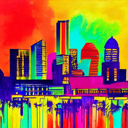 Prompt: colorful painting of birmingham, alabama skyline in the style of henri matiss