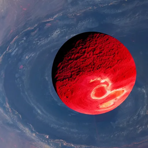 Image similar to a picture of planet earth with red lava rivers all over the surface, circular planet, taken from orbit, dark blue planet, red narrow lava rivers, astronomical imaging