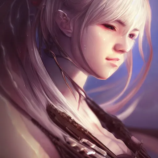 Image similar to a female warrior, character art portrait, anime key visual, official media, illustrated by wlop, extremely detailed, 8 k, trending on artstation, cinematic lighting, beautiful