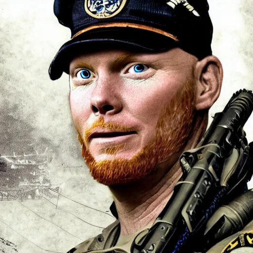 Image similar to Bill Burr as a navy SEAL, high resolution fantasy concept art, realistic, intricate details, soft lighting