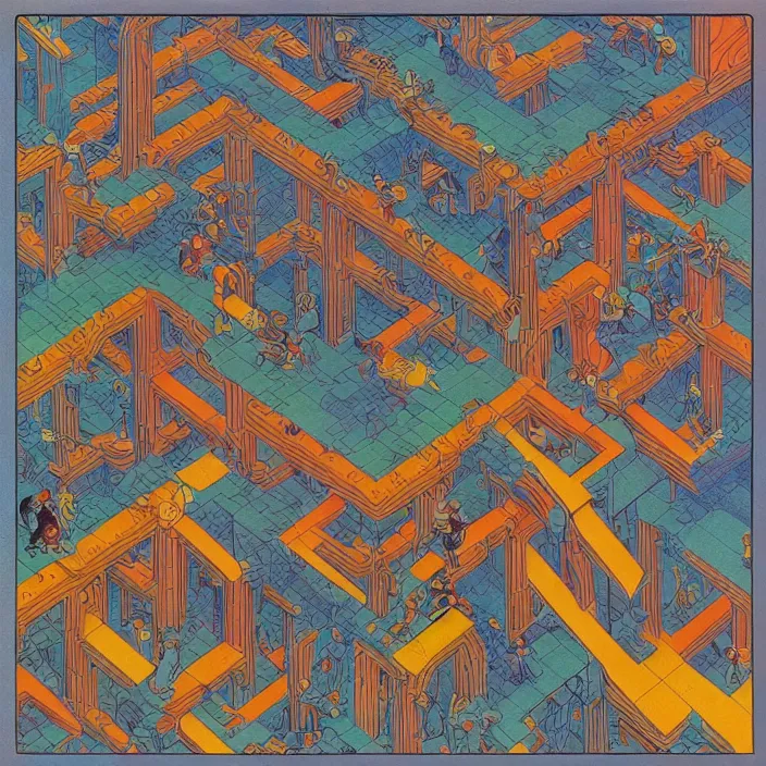 Prompt: lp cover of a 7 0's progressive rock album by mc escher, james jean, moebius, 8 k