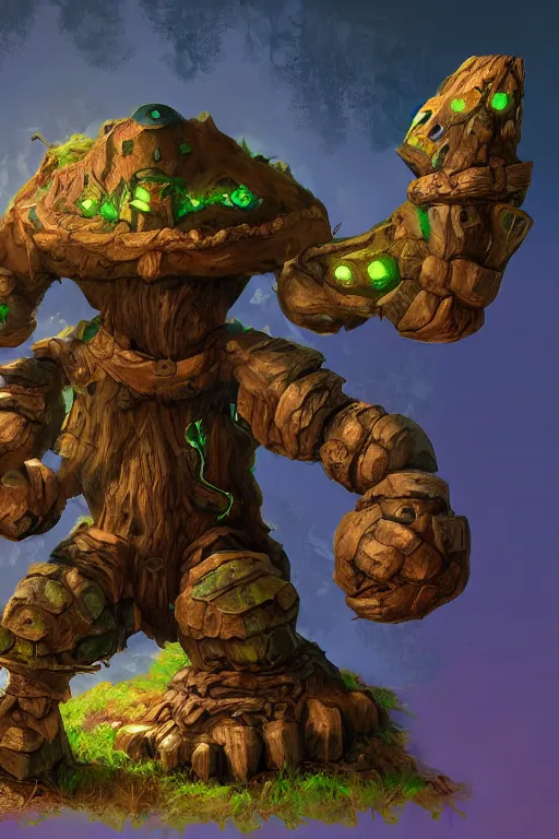 Image similar to zelda fantasy art giant golem troll wood rock greeble gemstone, global illumination ray tracing hdr fanart arstation by sung choi and eric pfeiffer and gabriel garza and casper konefal