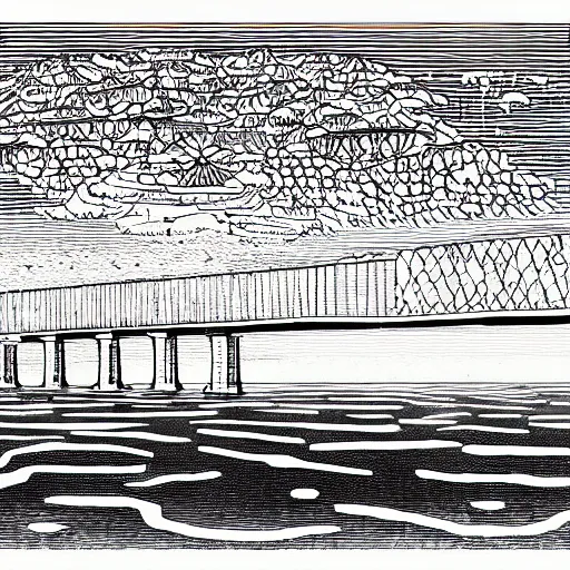 Prompt: by apollonia saintclair, by carsten meyerdierks depressing, tranquil mayan. a illustration of a group of flying islands, each with its own unique landscape, floating in the night sky. the islands are connected by a network of bridges. a small group of people can be seen walking along one of the bridges.