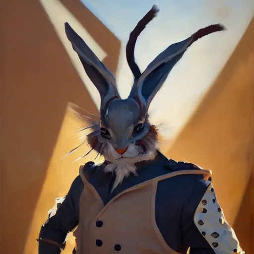 Image similar to greg manchess portrait painting of partially armored of the march hare from alice in wonderland as overwatch character, medium shot, asymmetrical, profile picture, organic painting, sunny day, matte painting, bold shapes, hard edges, street art, trending on artstation, by huang guangjian, gil elvgren, ruan jia, randy vargas, greg rutkowski