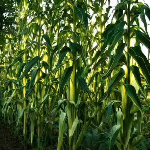 Image similar to corn growing from trees, mood lighting