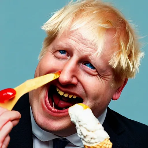 boris johnson grinning and eating an ice cream on a | Stable Diffusion ...