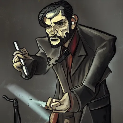 Image similar to old charismatic mechanic, dishonored art style