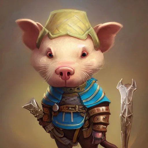 Image similar to anthropomorphic warrior piglet otter, pale blue armor, cute and adorable, DnD character art portrait, matte fantasy painting, DeviantArt Artstation, by Jason Felix by Steve Argyle by Tyler Jacobson by Peter Mohrbacher, cinematic lighting