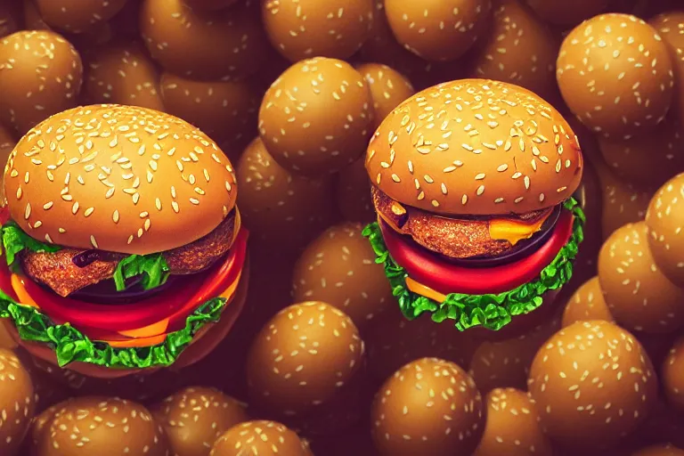 Image similar to 🍔🎈✨🎉🎊🎑, 8k, high detail, high resolution, rainy