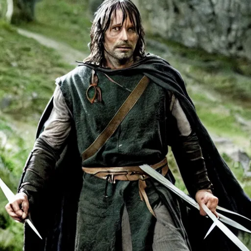 Image similar to mads mikkelsen as aragorn in lord of the rings