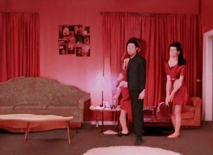 Image similar to Still frame the retro Twin Peaks, depicting the red room scene from Twin Peaks, directed by Nobuhiko Obayashi