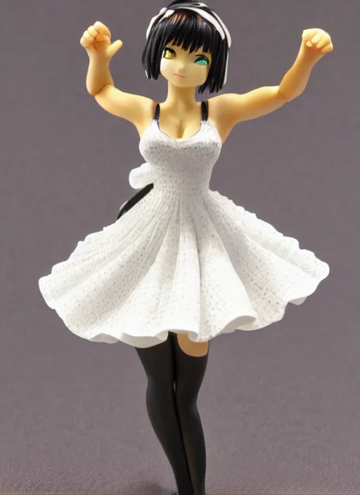 Prompt: Product Introduction Photos, 4K, Full body, 80mm resin detailed miniature of a very muscular lady in White and lacy ruffled mini-skirt, dark skin, black hair, standing, looking left