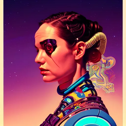 Image similar to high quality high detail portrait of a diesel punk woman in an alien world, tristan eaton, victo ngai, artgerm, rhads, ross draws, hyperrealism, intricate detailed, alphonse mucha, 8 k, sci - fi, pastel colors, artstation,