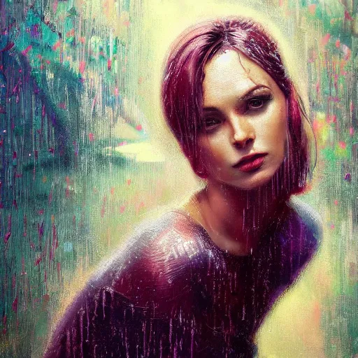 Image similar to detailed face of a woman clothed wrapped in textiles, lush, opulent, fauna, utopian, tech noir, wet reflections, prism, atmospheric, ambient, pj crook, syd mead, livia prima, artgerm, greg rutkowski, nick alm, casey baugh