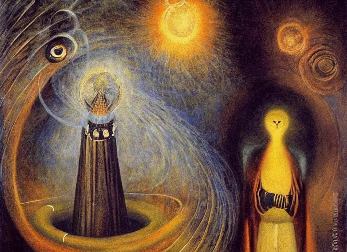 Prompt: a shaman priest holding up the universe, by remedios varo, reflection, symbolist, soft colors, dramatic lighting, smooth, sharp focus, extremely detailed, aesthetically pleasing composition