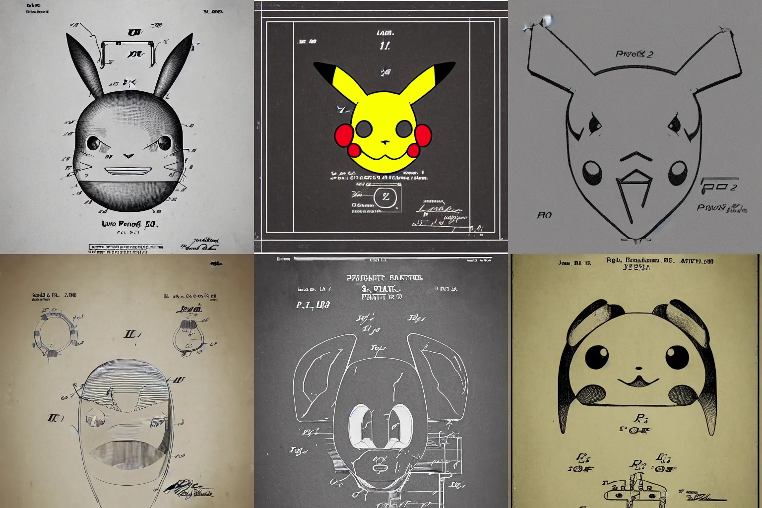 Prompt: US patent Drawing schematics of Pikachu head